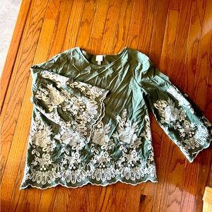 Olive green and lace Cupio Large blouse with sleeve